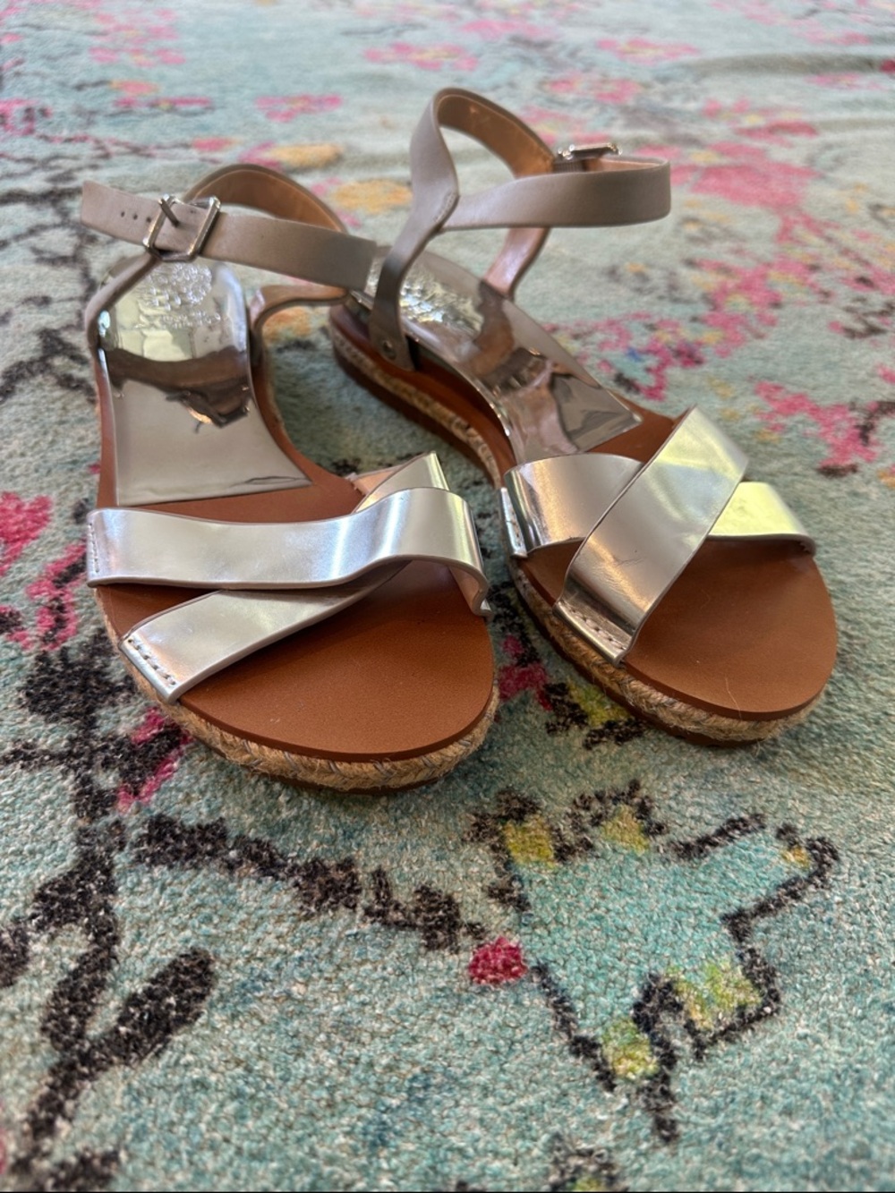 Vince Camuto Metallic Silver Espadrille Ankle-Strap Sandals